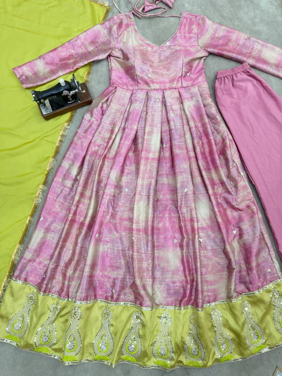 Chinon Silk With Digital Print With Embroidery Sequence Design Work Anarkali Gown