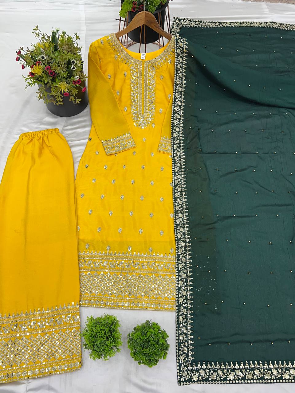 Fox Georgette With Embroidery Work With Full Sleeve With Lace Work Border Top Pent