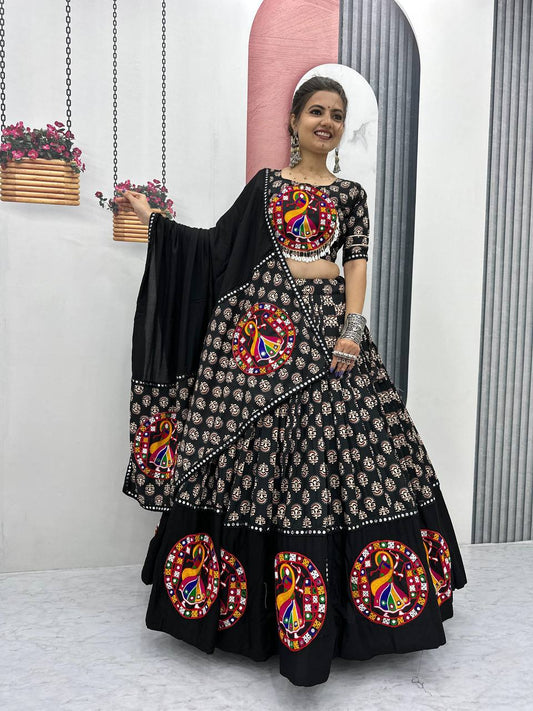 Pure Cotton Gamathi Work With Canvas Patta Lehenga Choli
