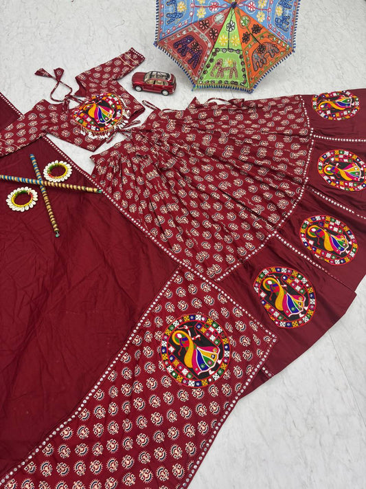 Pure Cotton Gamathi Work With Canvas Patta Lehenga Choli