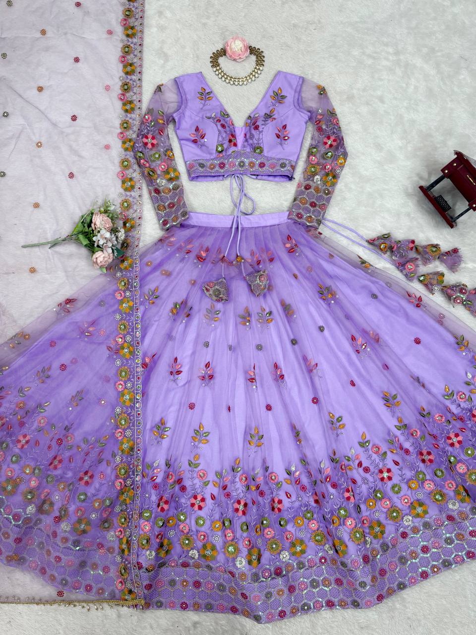 Sky Blue Color Soft Net Thread And Sequence Work Lehenga Choli