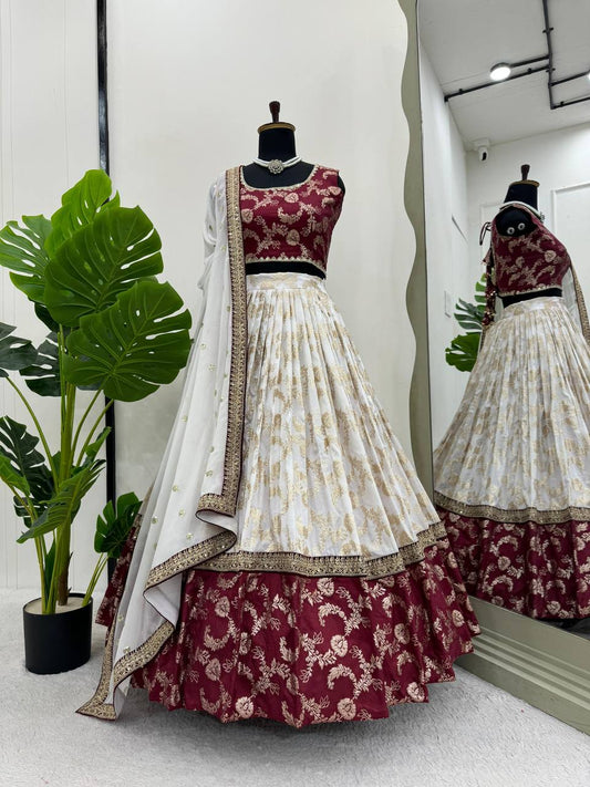 DRESS BAZZAR DESIGNER JACQUARD WEDDING WEAR TRENDY LEHENGA CHOLI