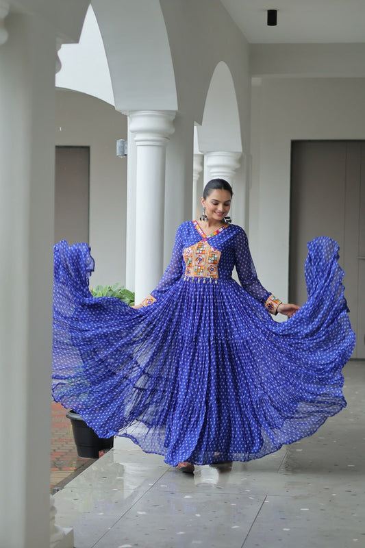 Navratri Special Faux Georgette Bandhani Print Work Gown