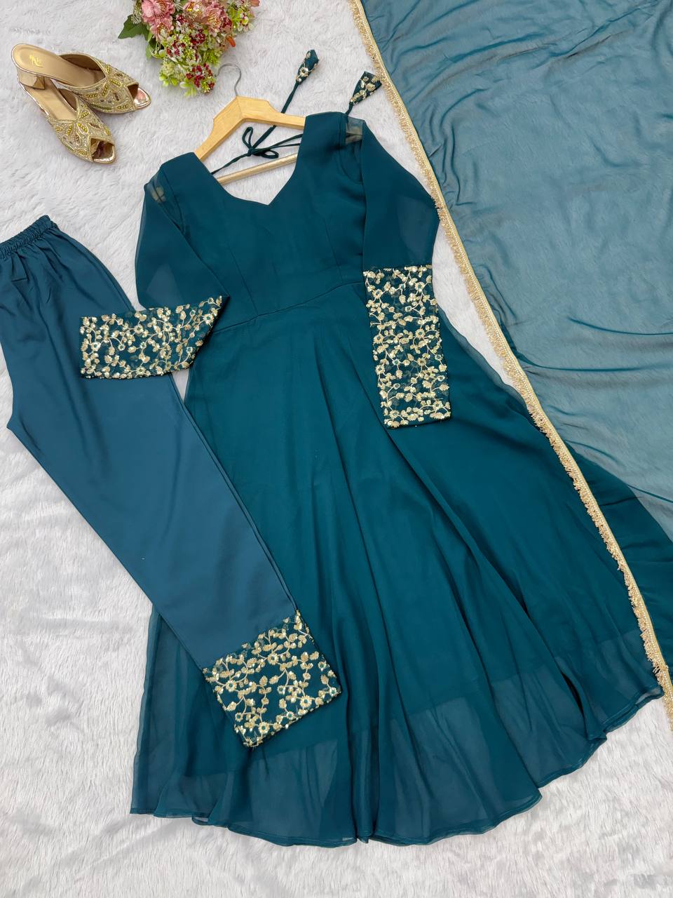 Georgette Sequence Embroidery Work Gown Set