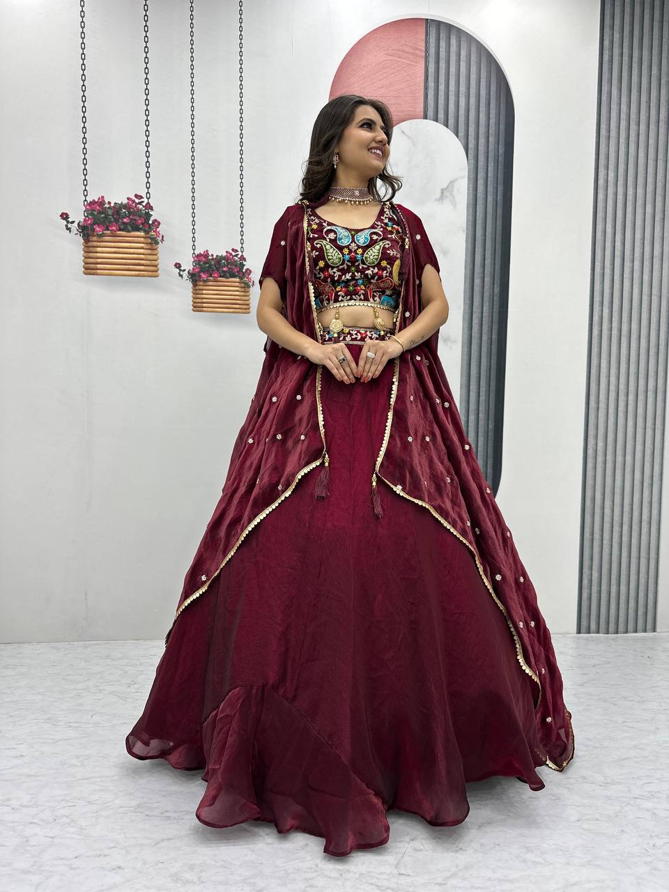 Fendy Embroidery Sequence Work Micro Cotton Lehenga Choli