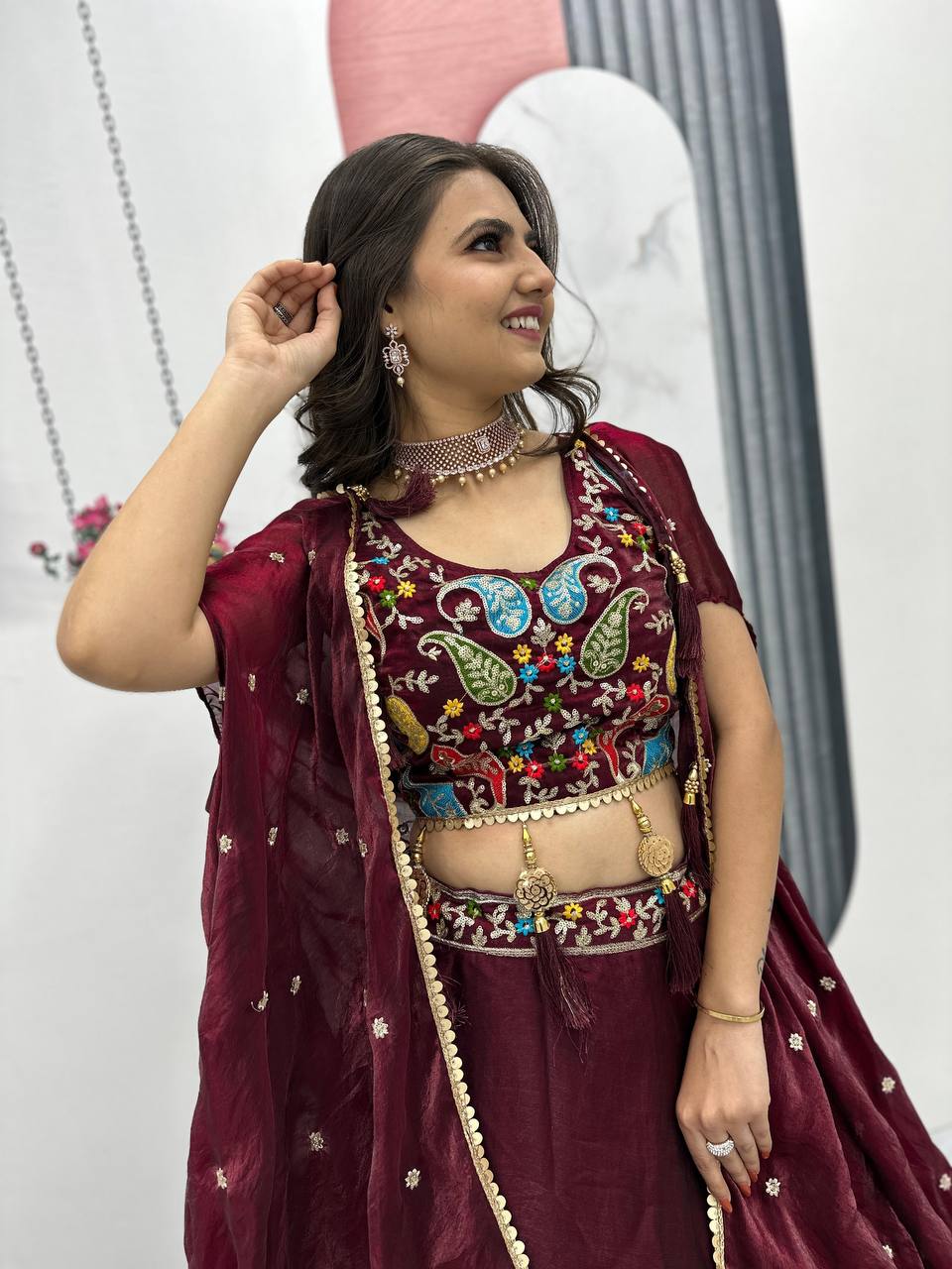 Fendy Embroidery Sequence Work Micro Cotton Lehenga Choli