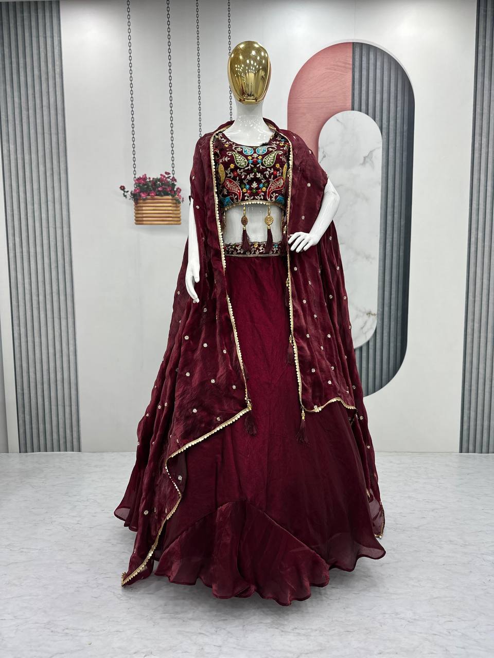 Fendy Embroidery Sequence Work Micro Cotton Lehenga Choli
