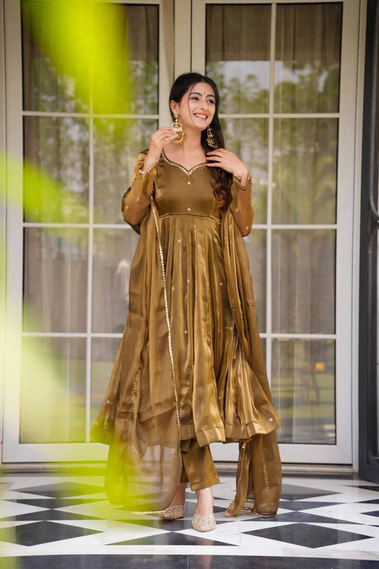 Brown Color Jimi Choo Thread Work Anarkali