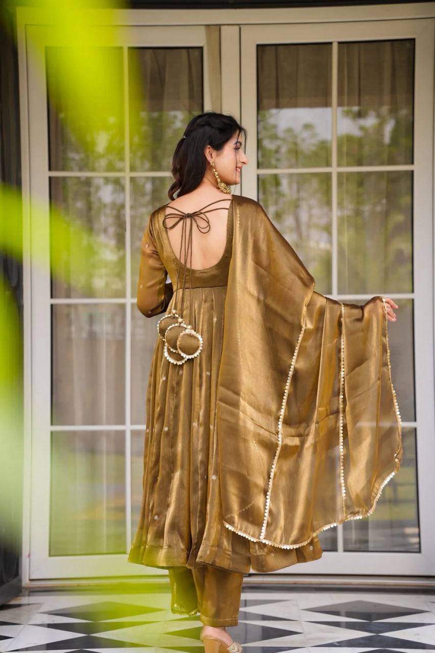 Brown Color Jimi Choo Thread Work Anarkali