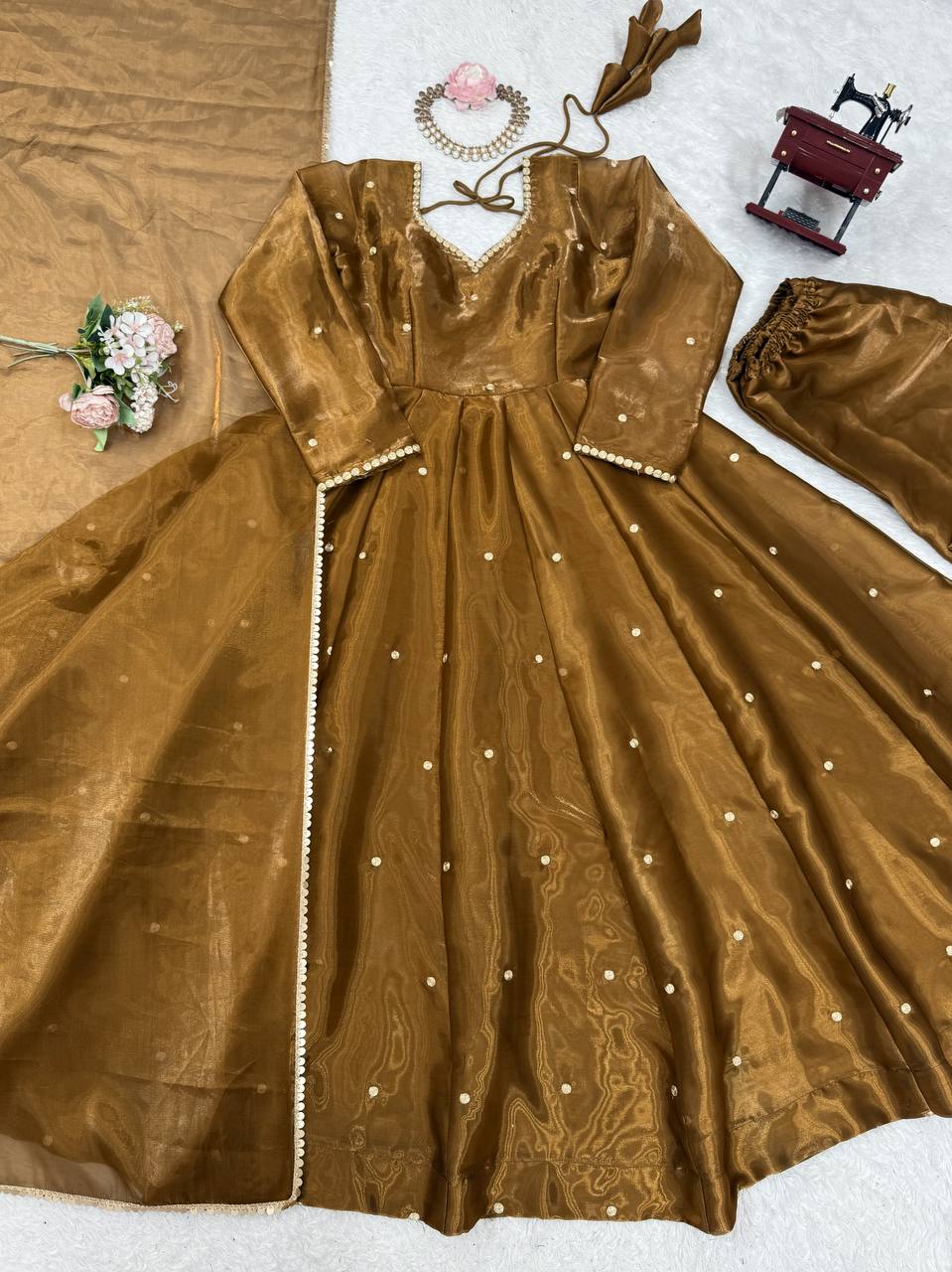 Brown Color Jimi Choo Thread Work Anarkali