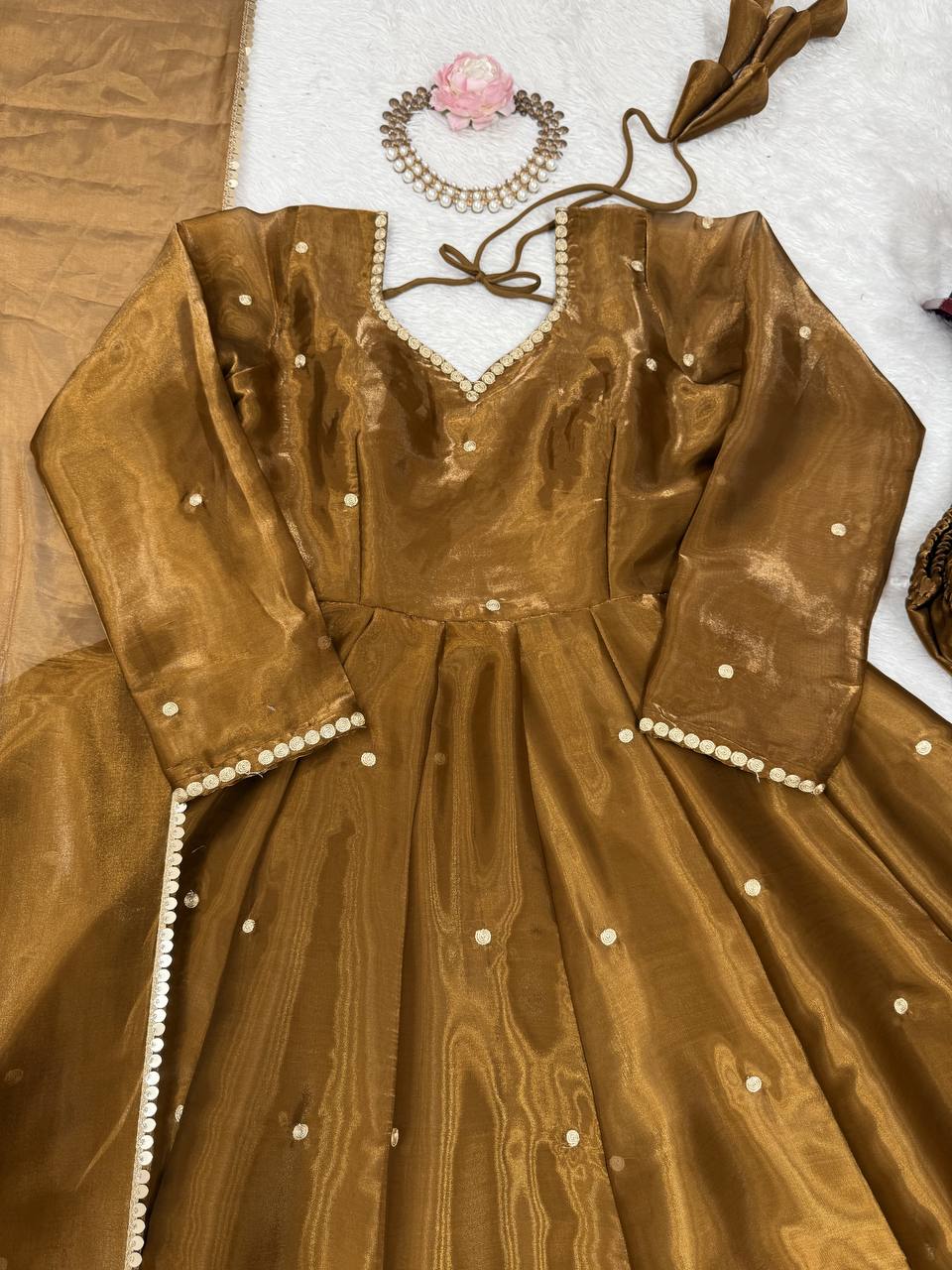 Brown Color Jimi Choo Thread Work Anarkali