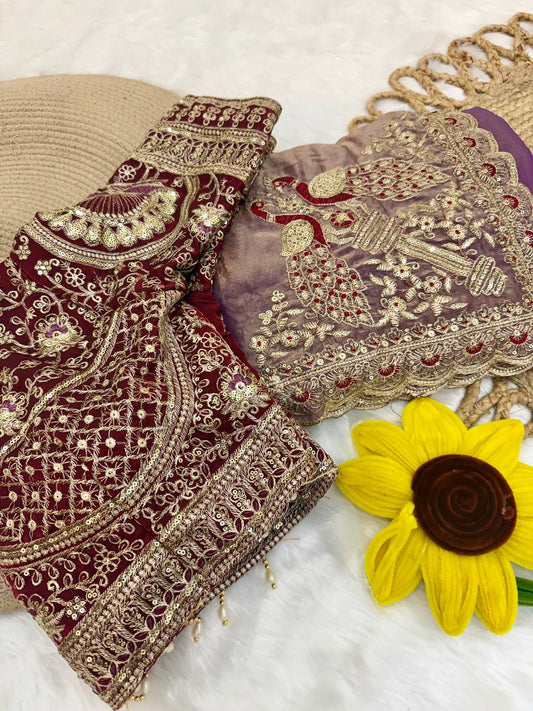Space Satin Thread & Sequins Embroidery Work Saree