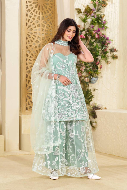 Sparkling Butterfly Net Embroidered Suit Set