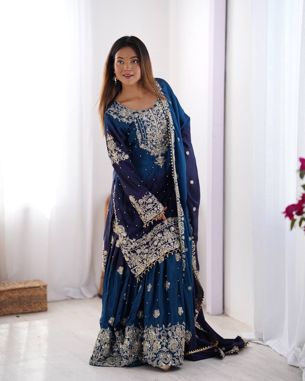Eid Special With Coding Dori With Sequence Work And Chinnon Silk Rivet Moti Work Suit