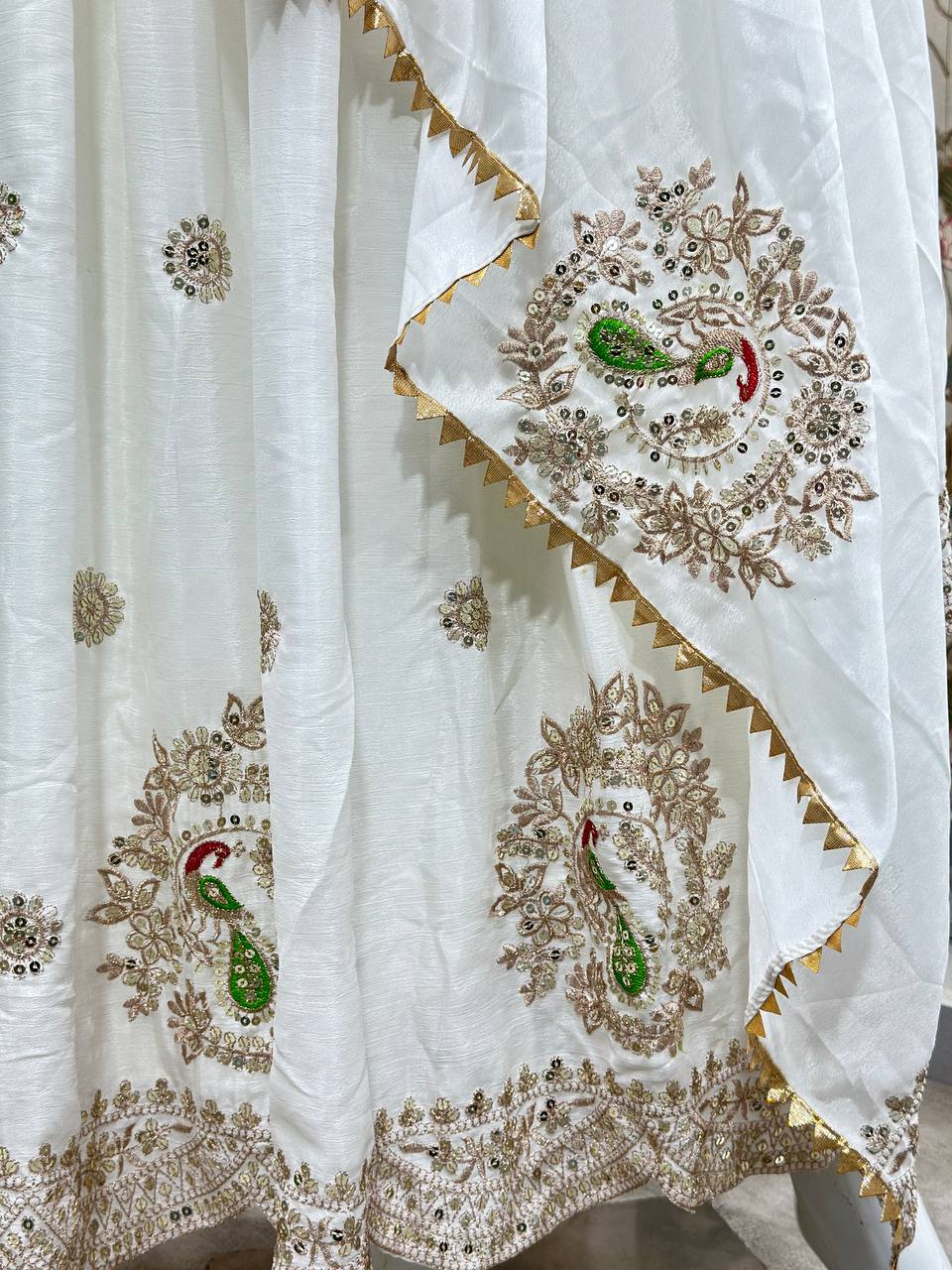 Chinon Fabric With Embroidery Sequence Design work Anarkali