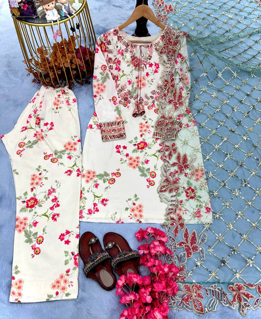 Havy Printed Model SIlk With Embroidery Sequence Work Top Plazzo