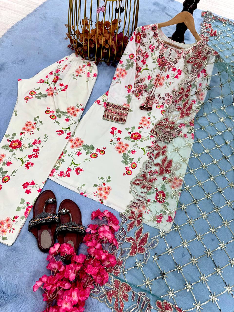 Havy Printed Model SIlk With Embroidery Sequence Work Top Plazzo