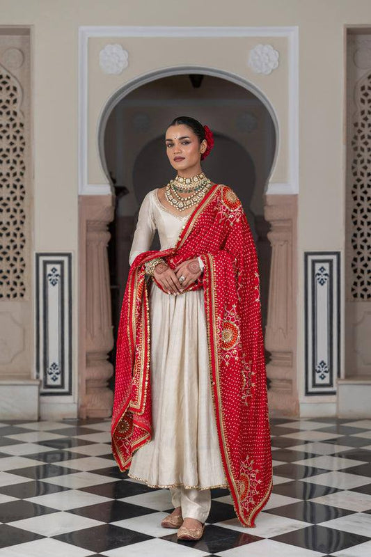 Cream Color Chinon Fabric With Latkan Work Gown
