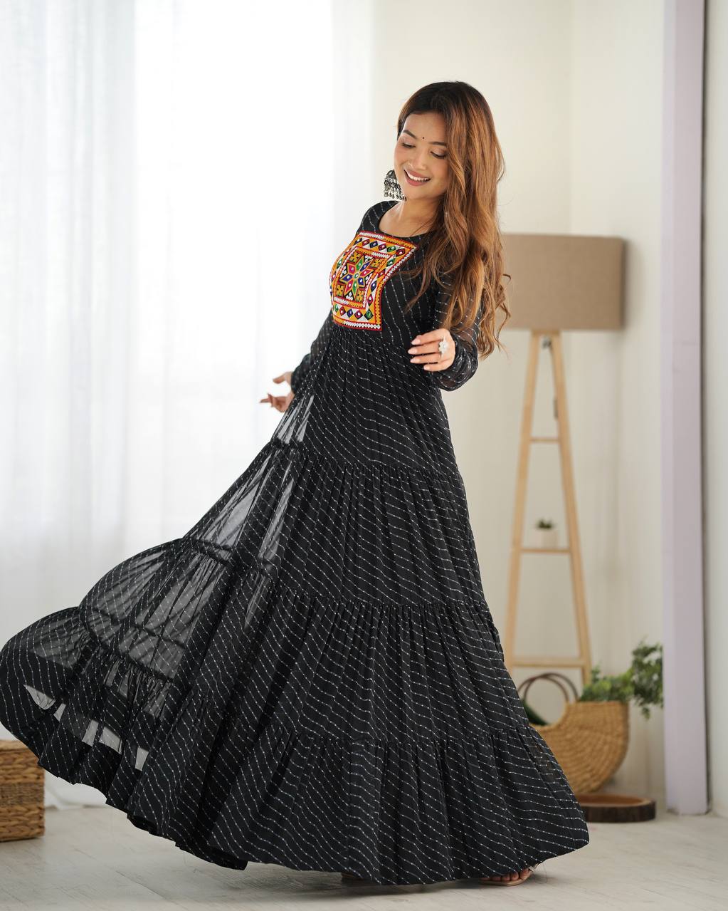 Navratri Special Pure Georgette Leheriya Print Gown
