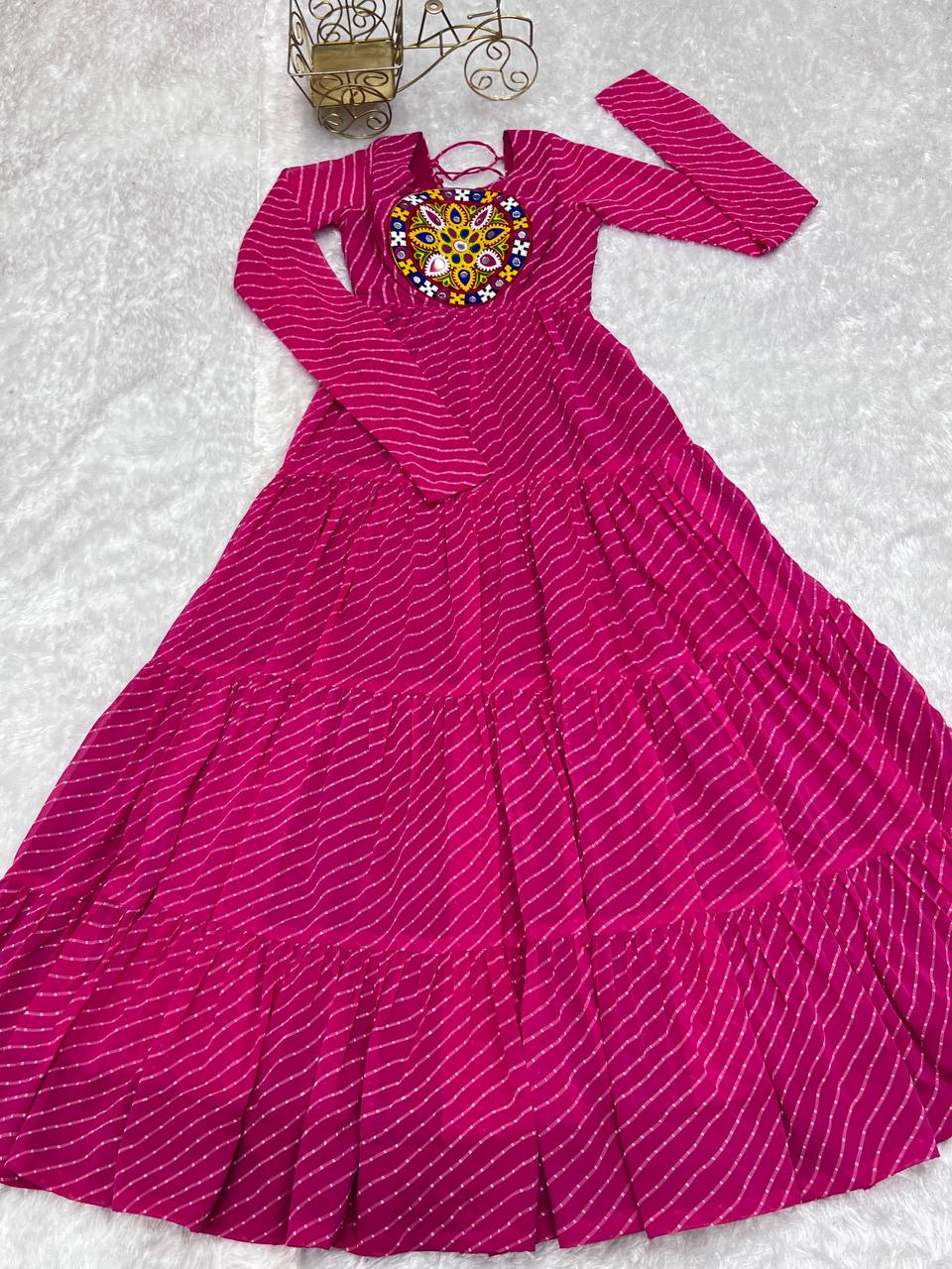 Navratri Special Pure Georgette Leheriya Print Gown