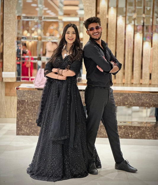 Premium Net Embellished Thread Embroidery Work With Cancan And Canvas Lehenga