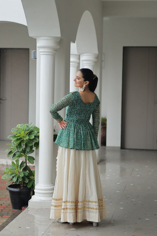 Navratri Special Kora Cotton Attractive Gota Patti Lace Top Lehenga