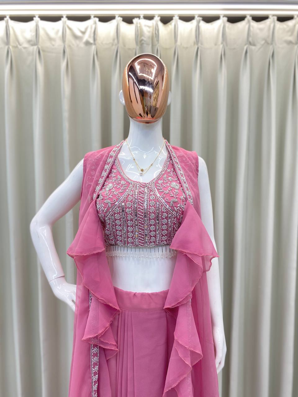 BEAUTIFUL WOMEN'S WEAR TRENDING DHOTI SHRUG SET WITH BEADS SEQUENCE WORK
