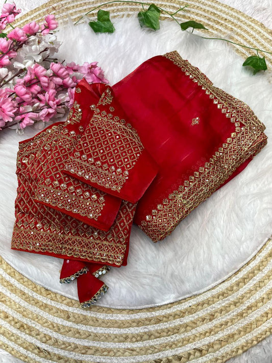 Pure Zimmy Choo Sati And Sequence Zari With Embroidery Work Saree