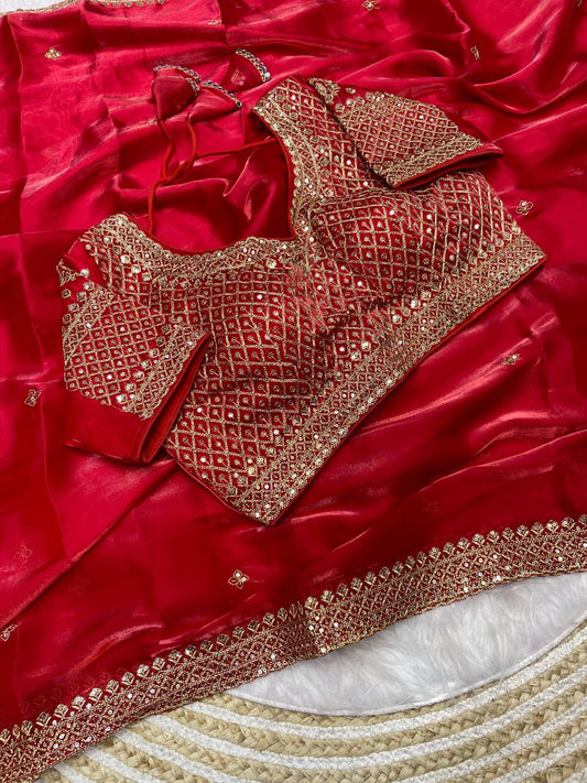 Pure Zimmy Choo Sati And Sequence Zari With Embroidery Work Saree