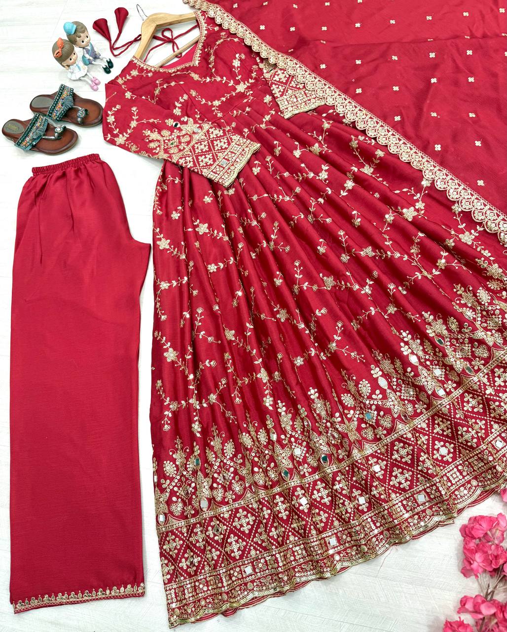 Havy Chinon Silk With Embroidery Sequins Work Gown