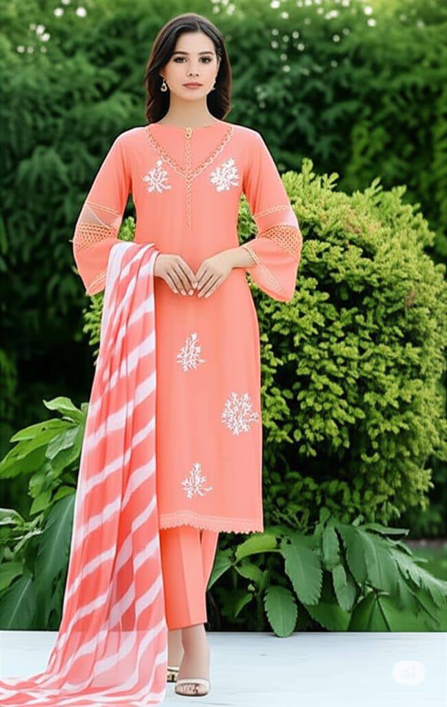 Pink Color Roman Silk Embroidery Work Top Pent