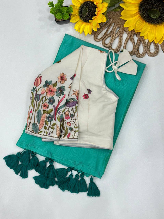 Handloom Khadi Cotton With Bigger Pom Pom Saree