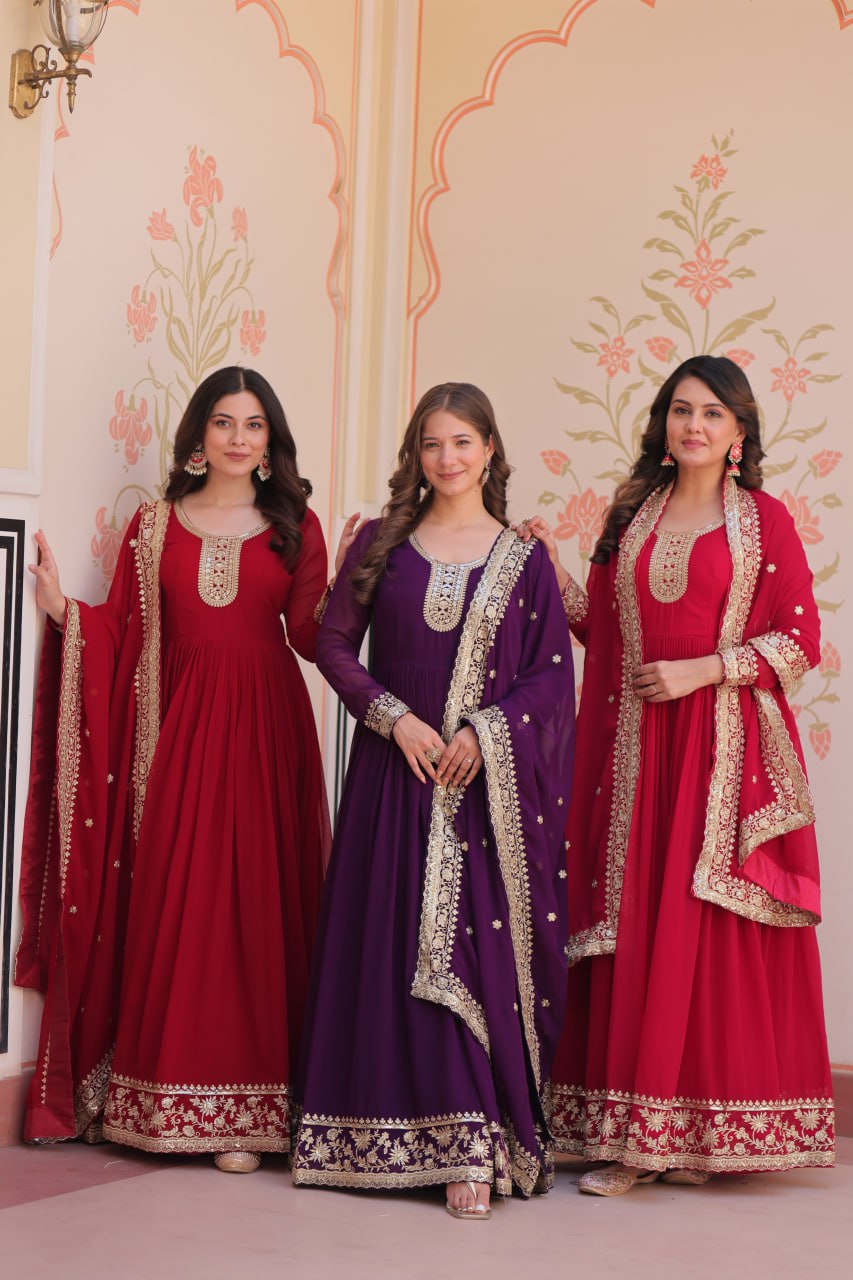Faux Georgette Zari & Sequence Embroidery Work Gown