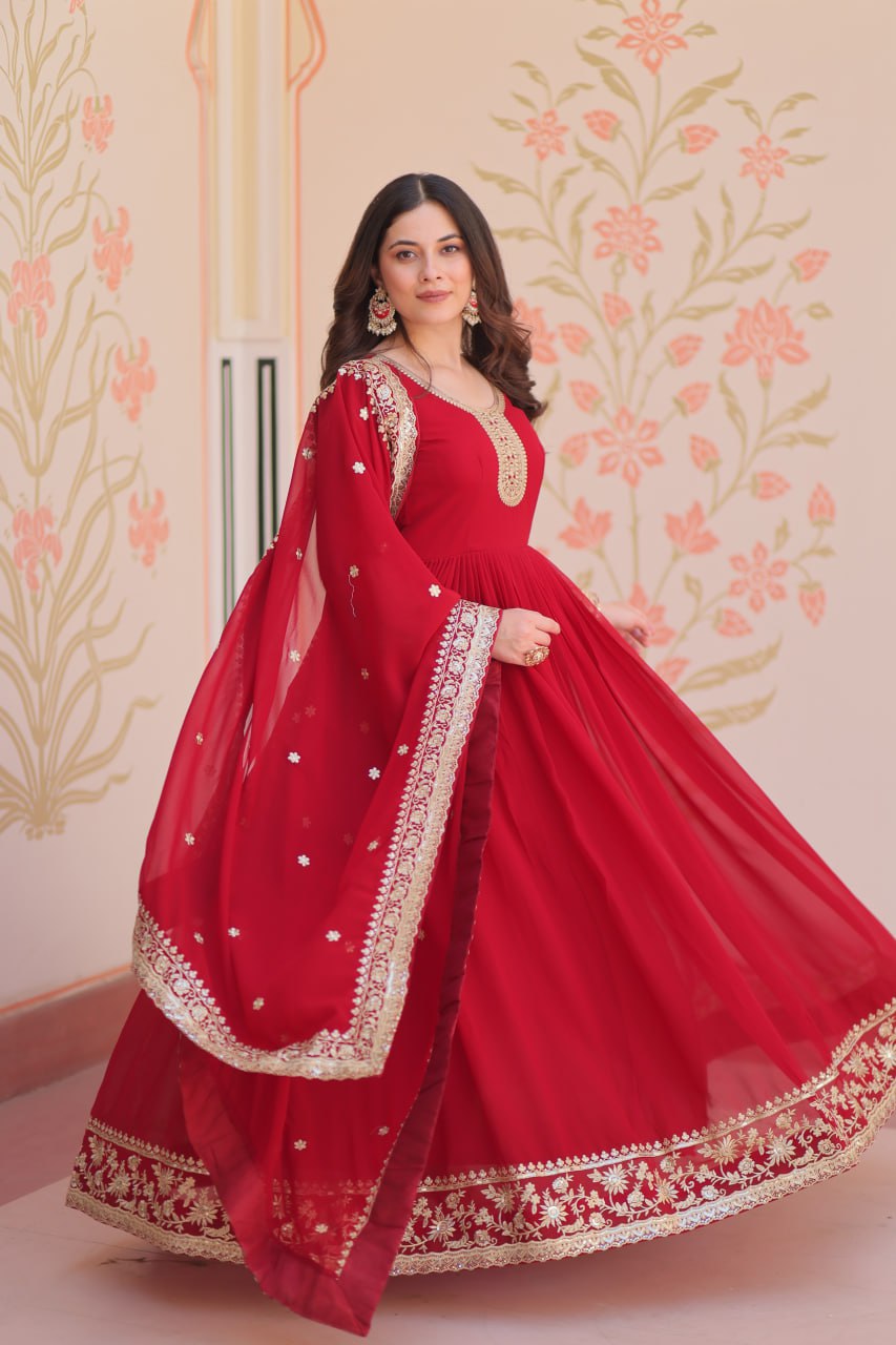 Faux Georgette Zari & Sequence Embroidery Work Gown