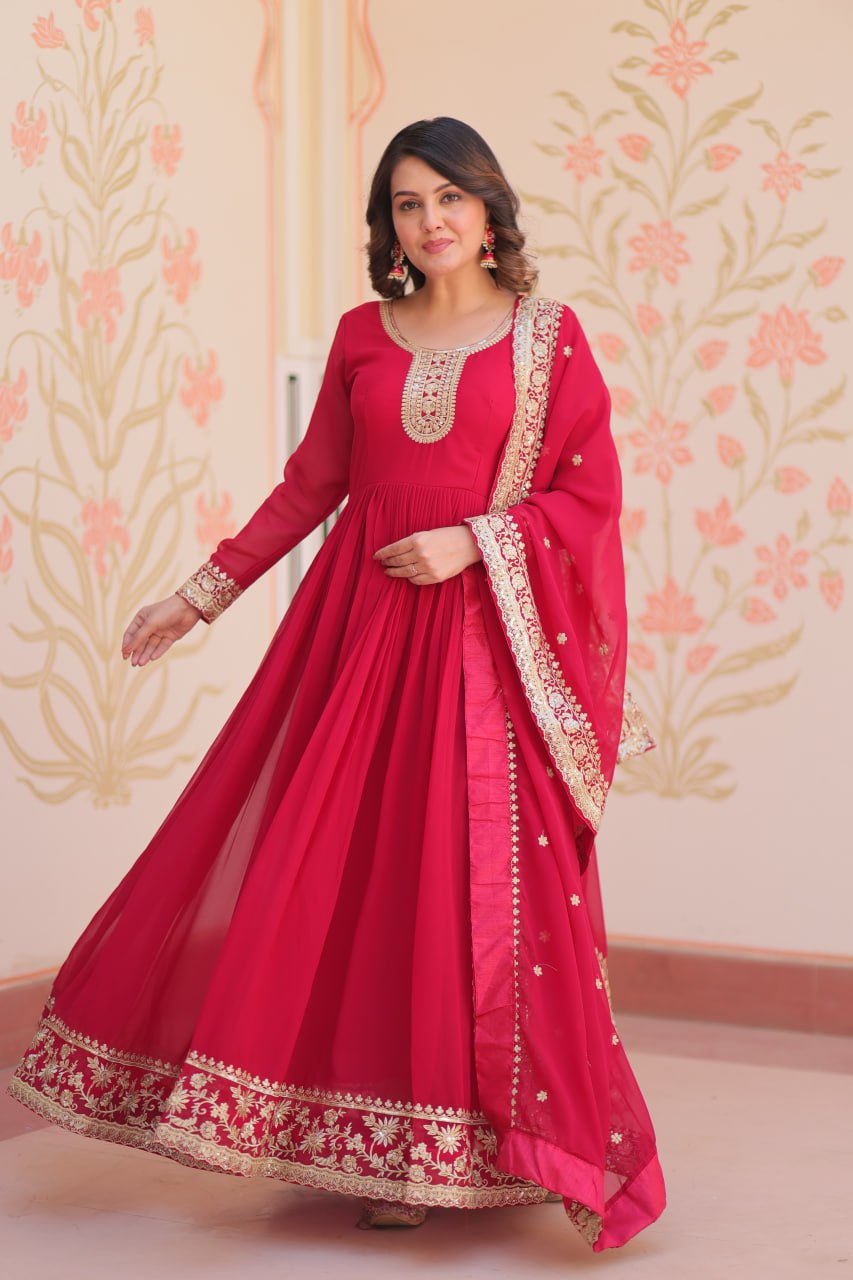 Faux Georgette Zari & Sequence Embroidery Work Gown