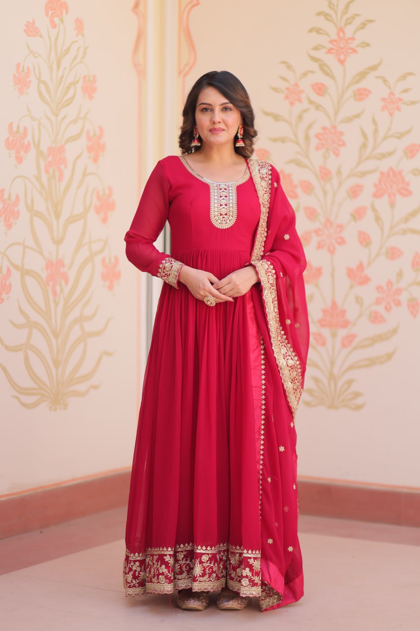 Faux Georgette Zari & Sequence Embroidery Work Gown