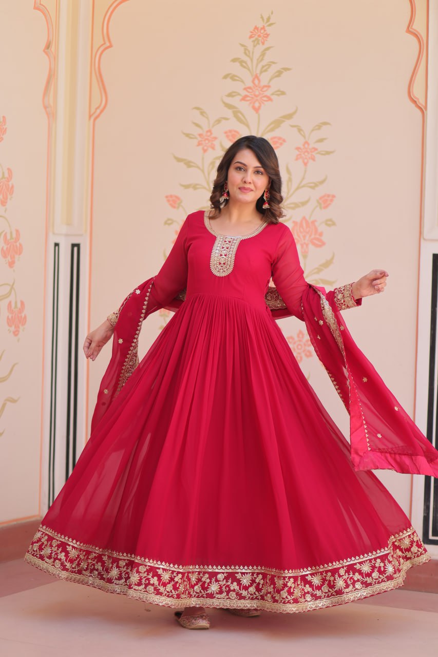 Faux Georgette Zari & Sequence Embroidery Work Gown