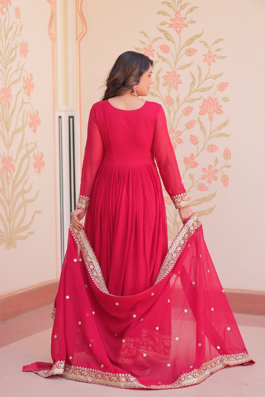 Faux Georgette Zari & Sequence Embroidery Work Gown