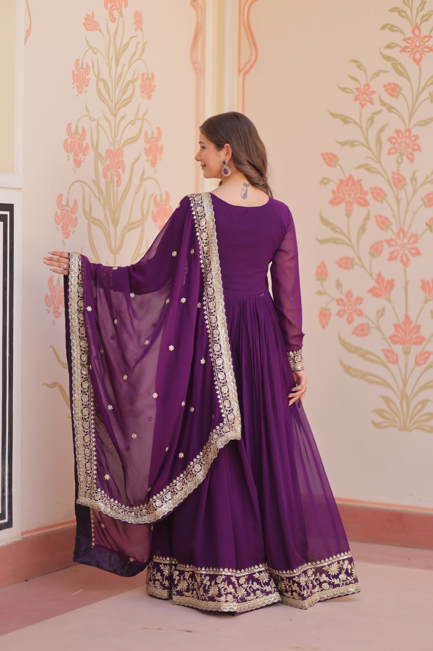 Faux Georgette Zari & Sequence Embroidery Work Gown