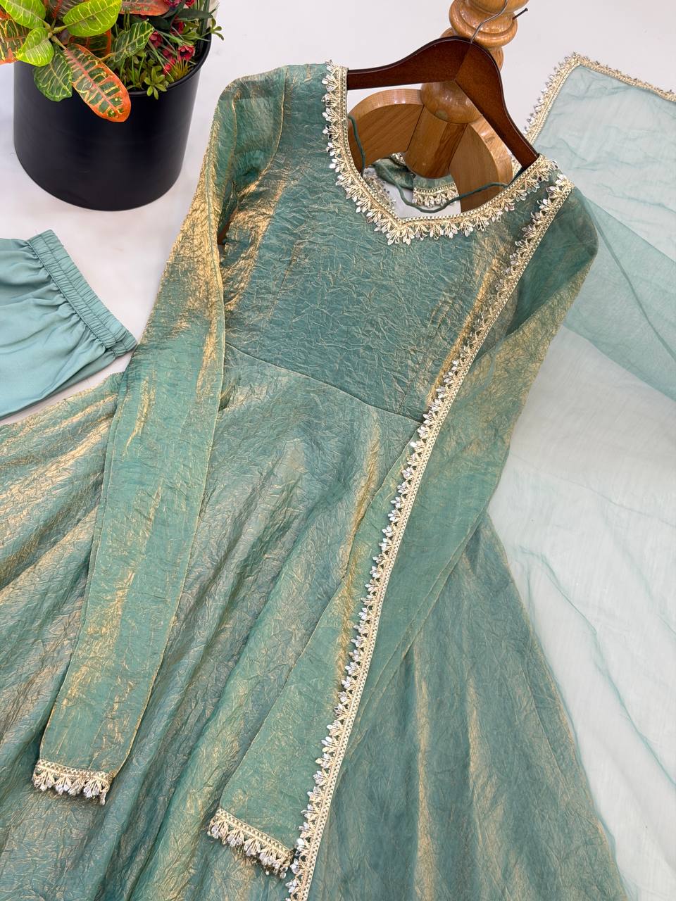Crush Silk Real Mirror work Anarkali With Party Look