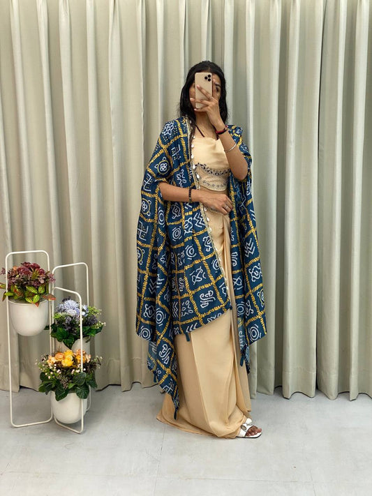 Printed And Latkan With Kodi Lace Work With Chinon Shrug Dhoti Choli