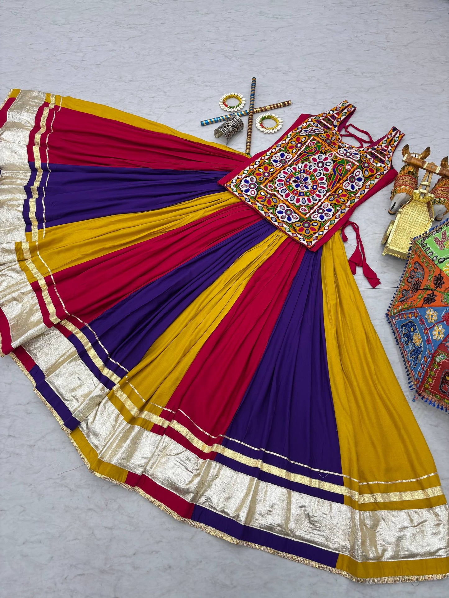 NAVRATRI SPECIAL GAMTHI REAL MIRROR WORK LEHENGA CHOLI