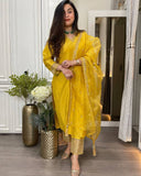 Roman Silk With Sequence Embeoidery Work With Mirror Work Top Pent