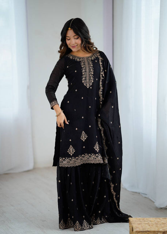 Black Color Heavy Pure Soft Embroidery Work Kediya Kurti