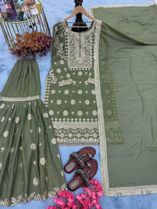 Heavy Simar Star Georgette With Sequence Work With Fancy Moti Latkan Top Sharara