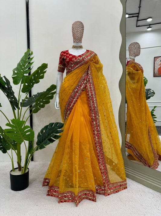 Havy Organza Silk sequence With Thred Work And Mono Banglori Saree