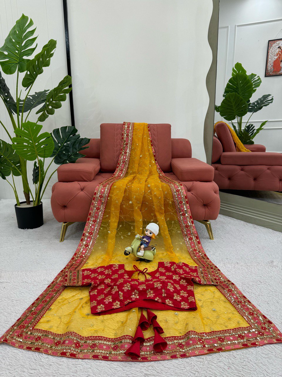Havy Organza Silk sequence With Thred Work And Mono Banglori Saree