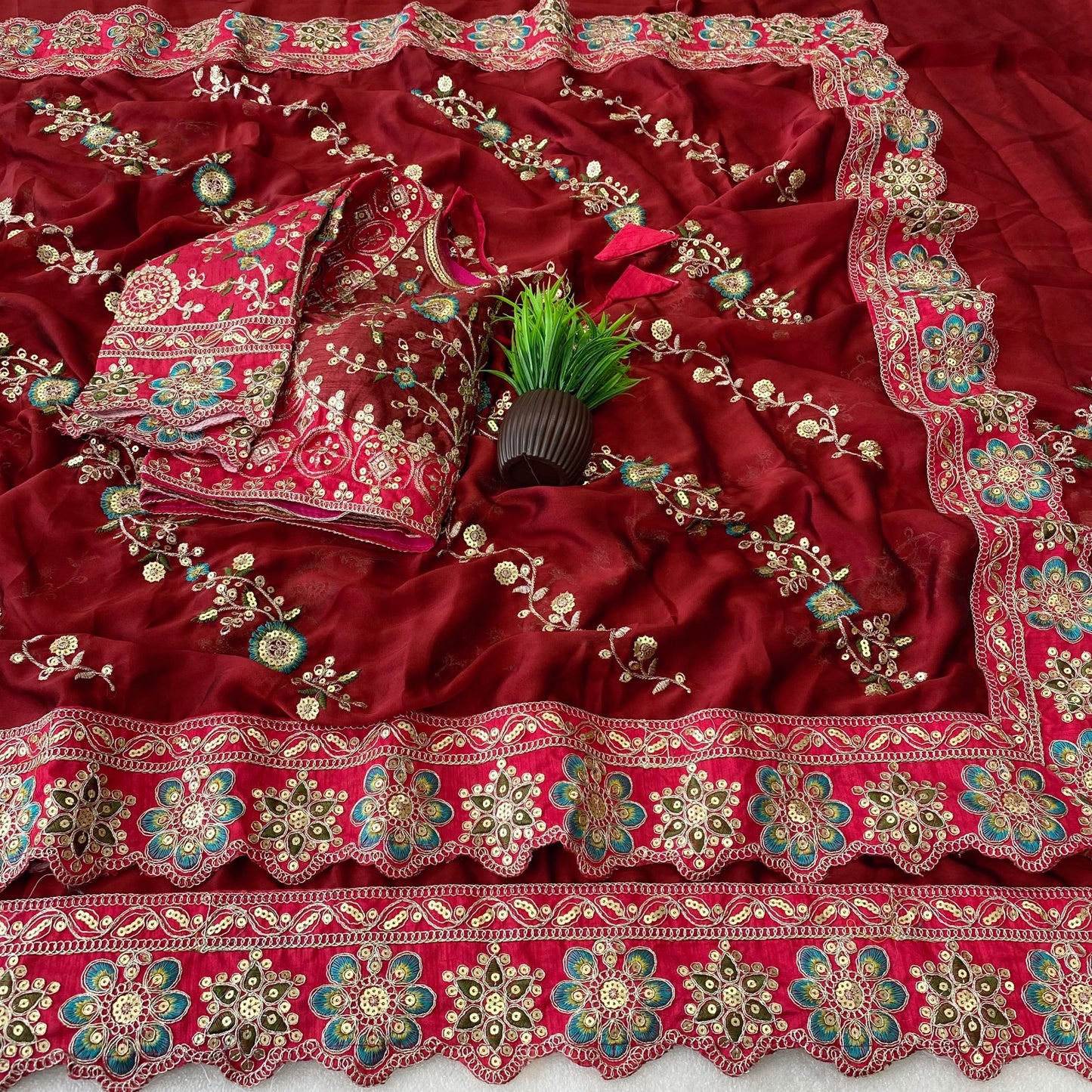 Pure Rangoli Silk Multi Embroidery Cut Work Lace Saree
