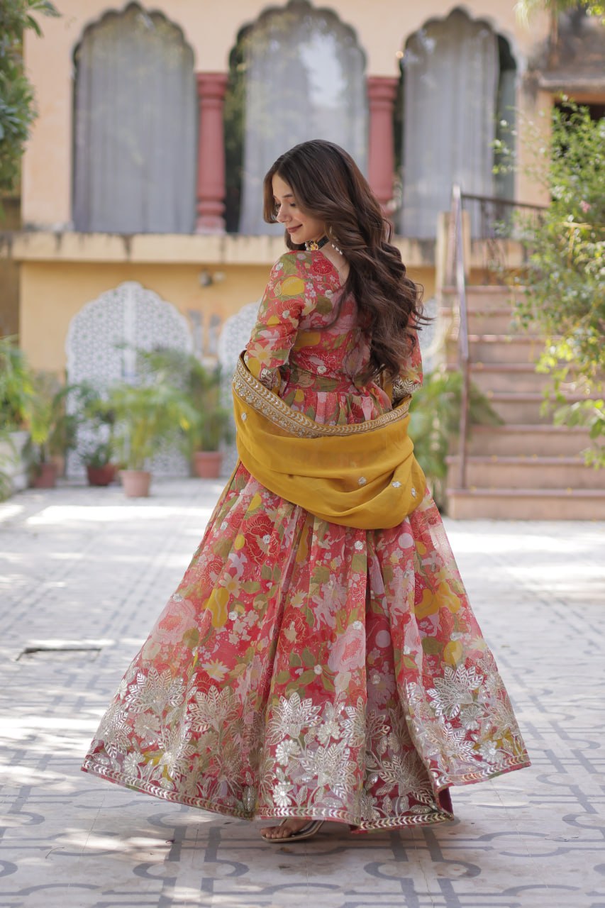 RUSSIAN SILK PREMIUM READYMADE ALIA CUT GOWN WITH DUPATTA SET