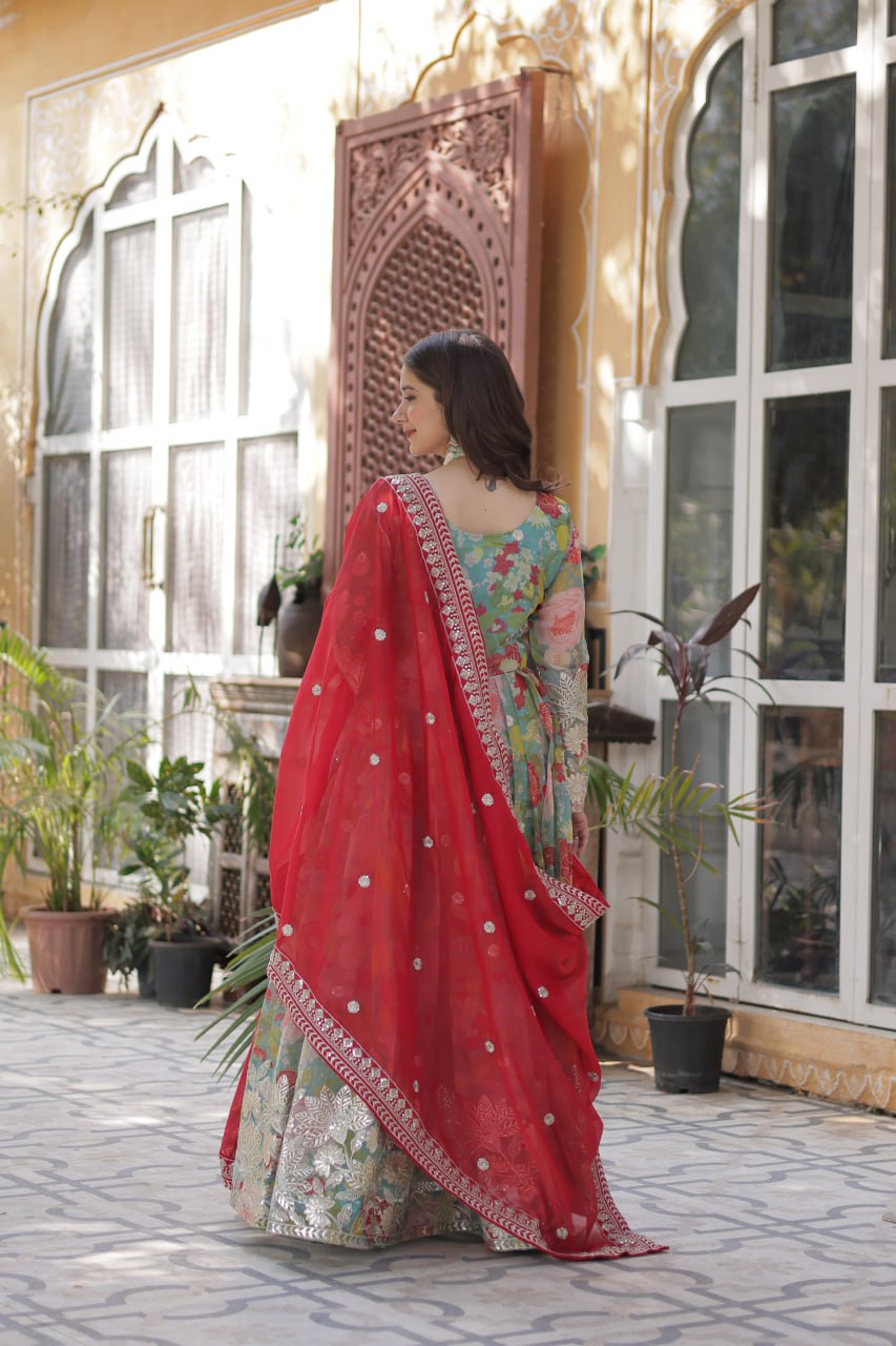 RUSSIAN SILK PREMIUM READYMADE ALIA CUT GOWN WITH DUPATTA SET